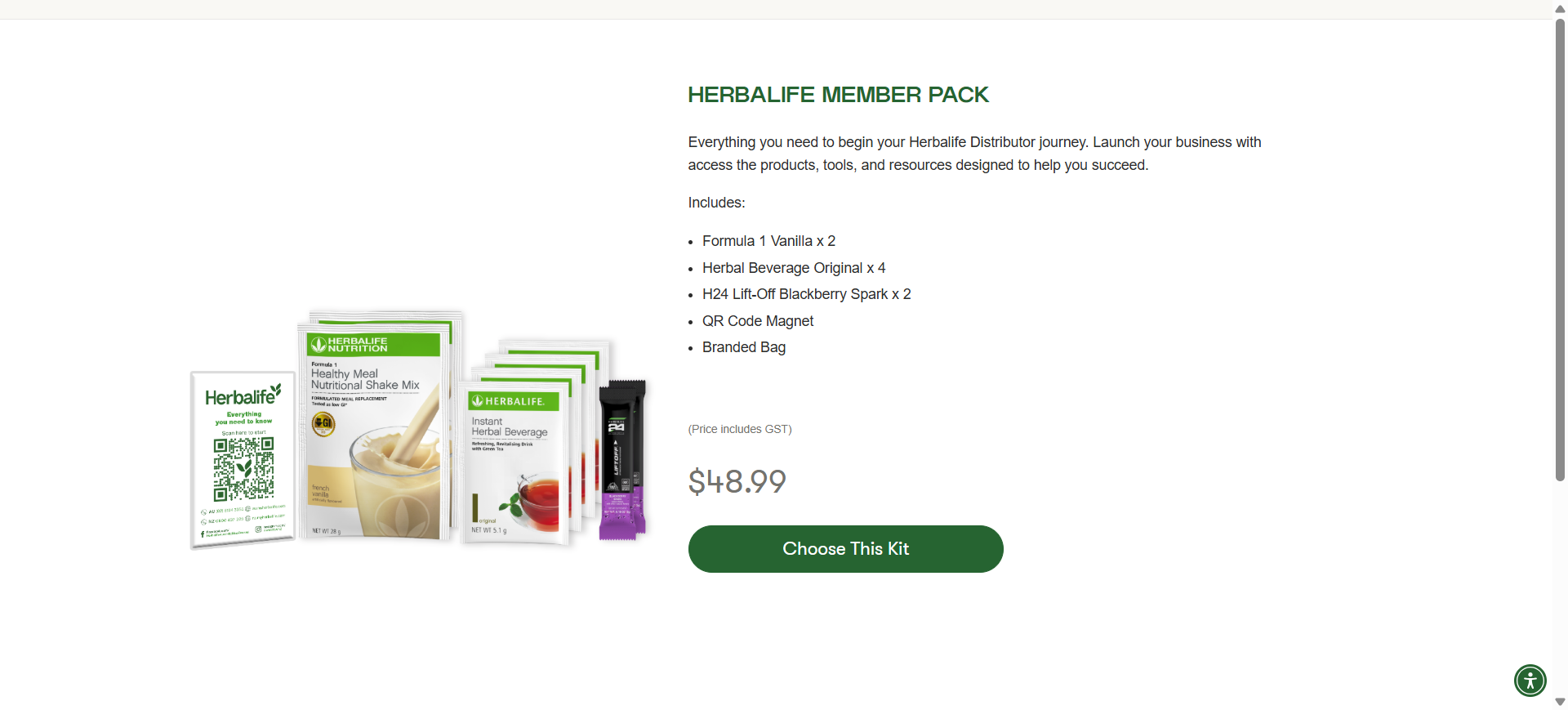 Australian Herbalife Member Pack contents and AUD 48.99 price, October 2026